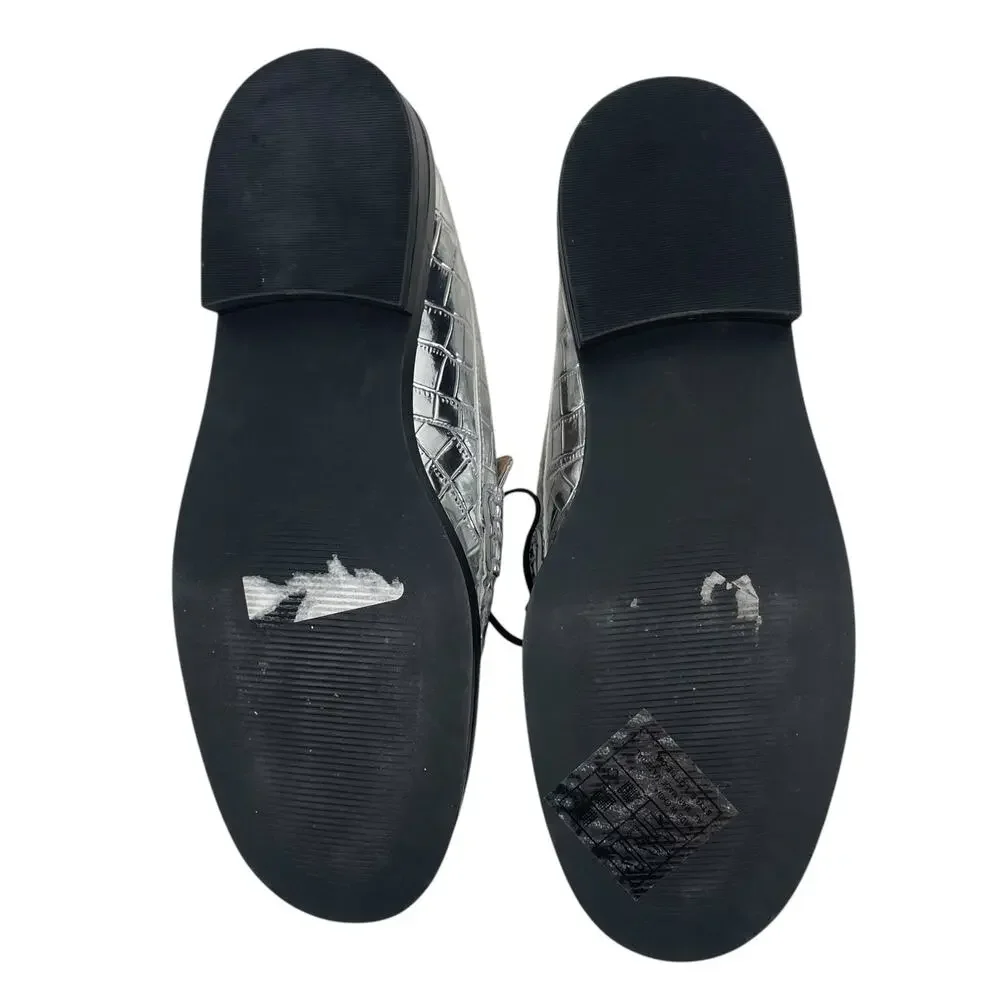 Ann Taylor LOFT Metallic Embossed Slip On Penny Loafers Silver Size 7.5M
